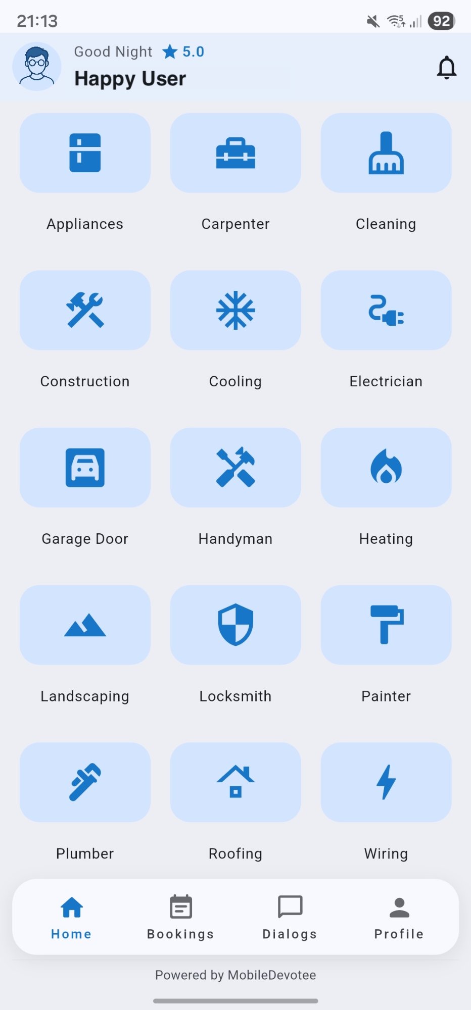 AllHandyHelp home screen
